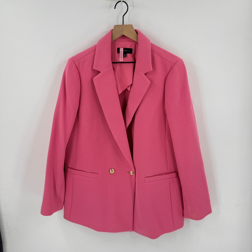 Talbots Double Breasted Blazer Pink Stretch Cotton Blend Gold Button Size 14 - Picture 8 of 8